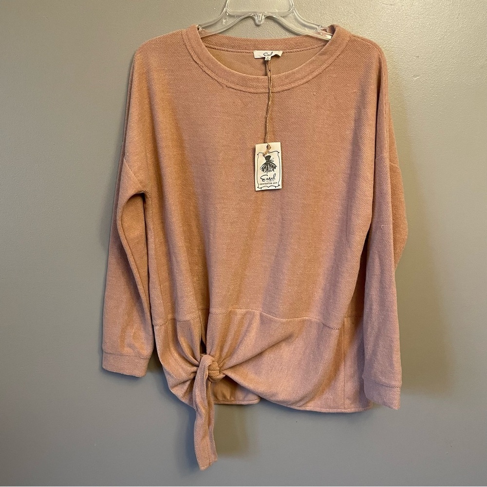 easel Dusty Rose Tie-Front Tunic Top